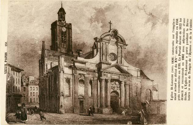Eglise Sain-Lauren (vers 1830). Sepia one poscard feauring arisic rendering of he early façade wih brief hisory of he church prined a righ edge.