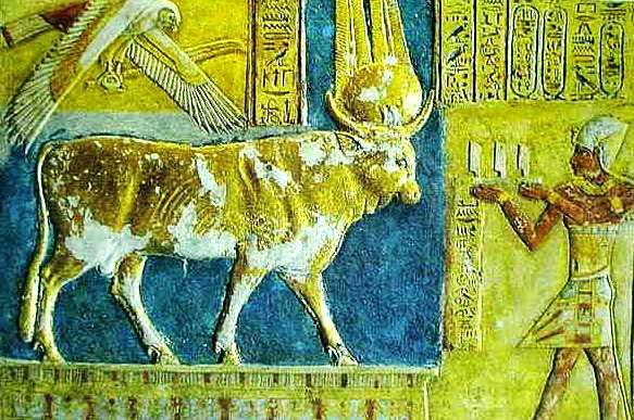 the very divine presence they had hoped to bind more closely to themselves. They make an image of a calf. It probably looked something like this. The Apis bull calf was worshiped in Egypt.