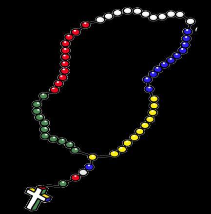 The Mission Rosary Follow the beads to say the mission rosary. We start with the first bead and say the Our Father. On the next three beads we say a Hail Mary on each bead.