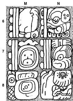 The ruler s name is at L11-K12: AJ-ne-OHL-la ma-ta, Ajen Yohl Mat. At L12 is the Palenque emblem glyph: K UH-AJAW-BAAK, K uh[ul] Baak[al] Ajaw, Divine Palenque Lord.