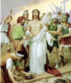 The Tenth Station - Jesus is stripped of his garments In this Station the guards that are going to nail Him to the cross strip Jesus of His garments.