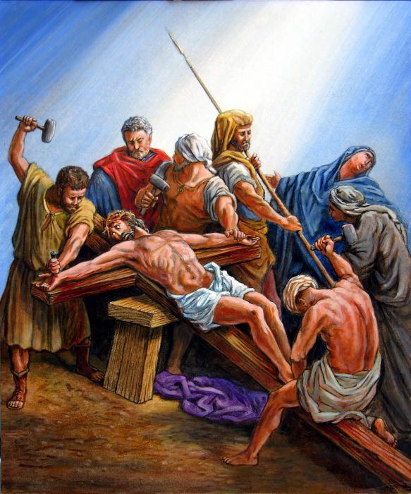 The Eleventh Station - Jesus is Nailed to the Cross This is the point on Jesus s journey when He is nailed to the cross, with the other criminals.