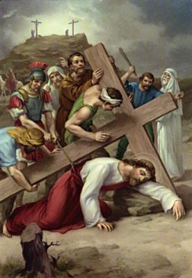 The Third Station - Jesus falls for the first time Jesus faced His death with dignity and respect. When Jesus was forced to carry His cross, He obviously had difficulty.