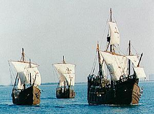 In 1492, Columbus set off with three ships, the Niña, Pinta, and Santa María.