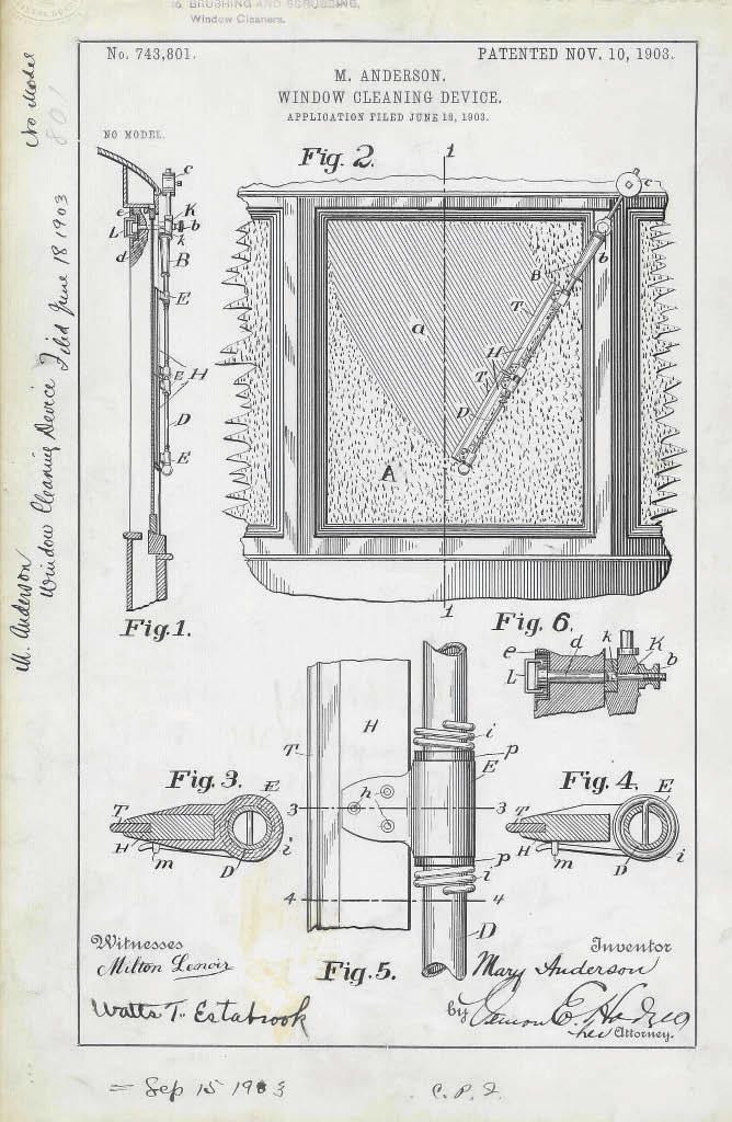 image 2: Mary Anderson s Window-Cleaning Device Patent applications often include detailed images to clarify the design and use of the device in the application.
