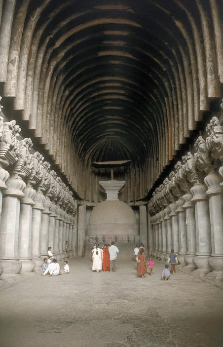 The chaitya hall consisted of a rounded, closed end or