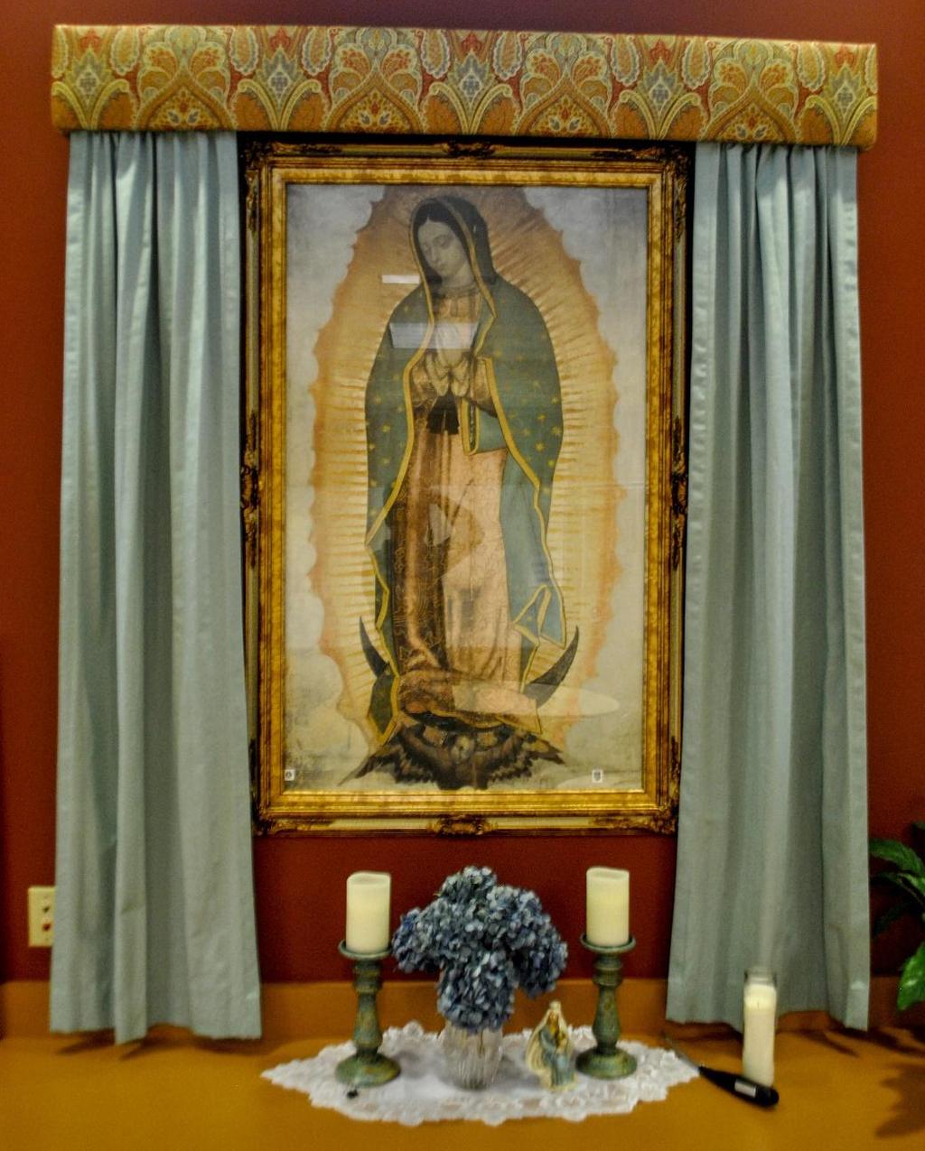 A Shrine to Our Lady of Guadalupe is located on the right side of the church building, within classroom four.
