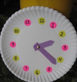 6 Craft Learning Activity: Countdown Clock (Grades K-2) Preparations: Paper plate for each child; round stickers; two clock hands cut from construction paper; and a paper brad.