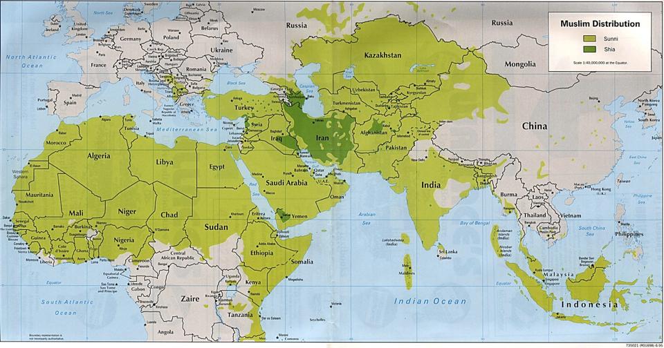 Muslim Distribution Map - Sunni/Shia Source: CIA data.
