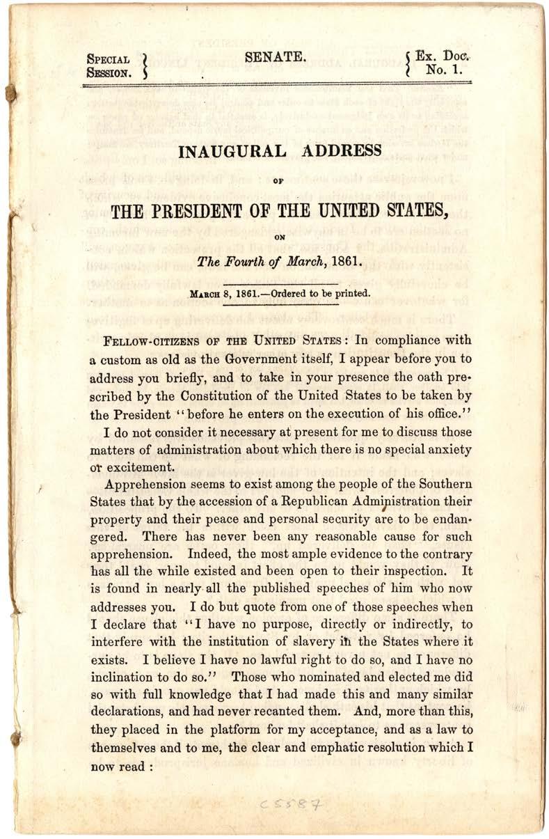2 Image Abraham Lincoln, First Inaugural Address,