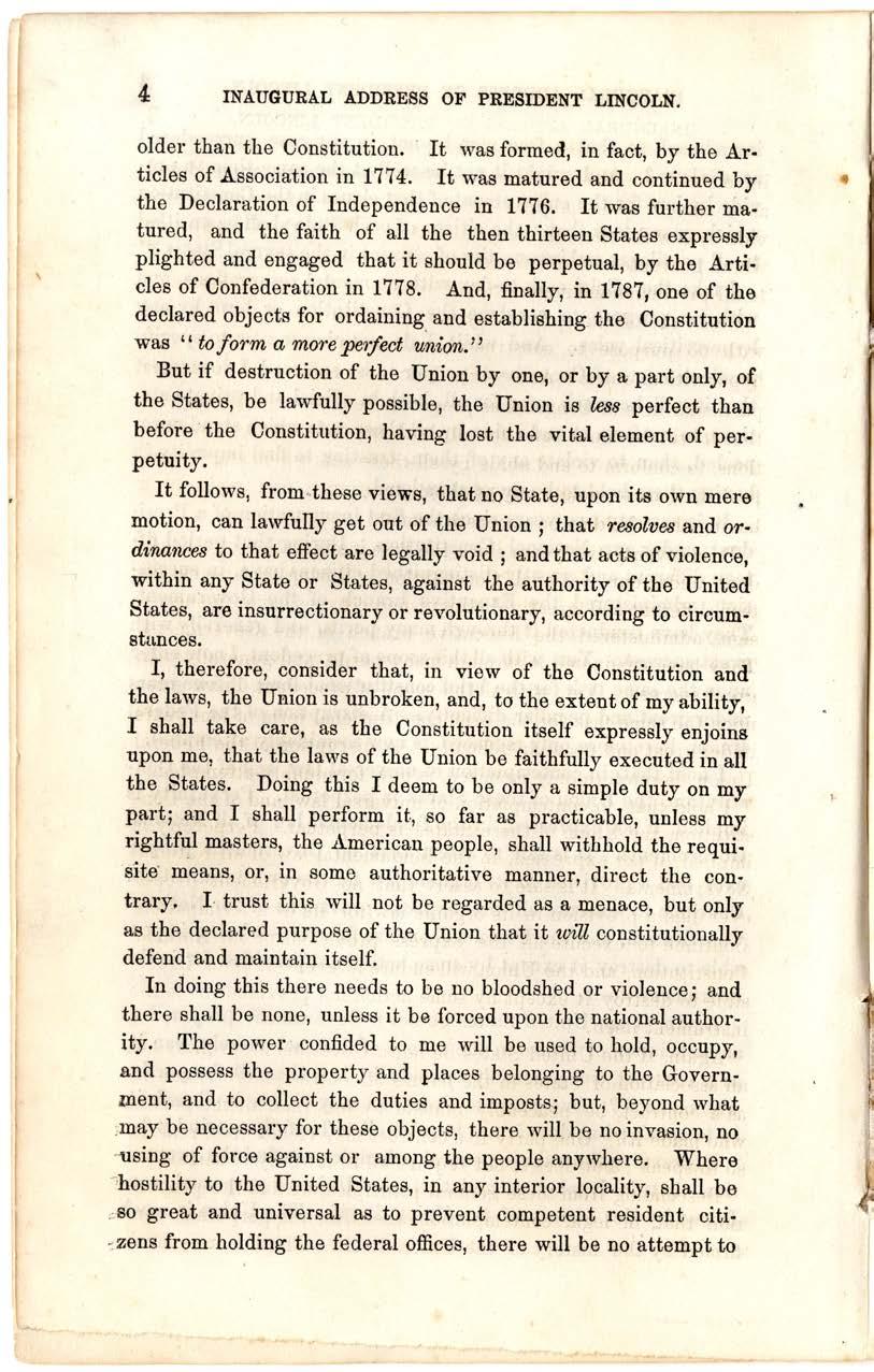 5 Abraham Lincoln, First Inaugural Address, March