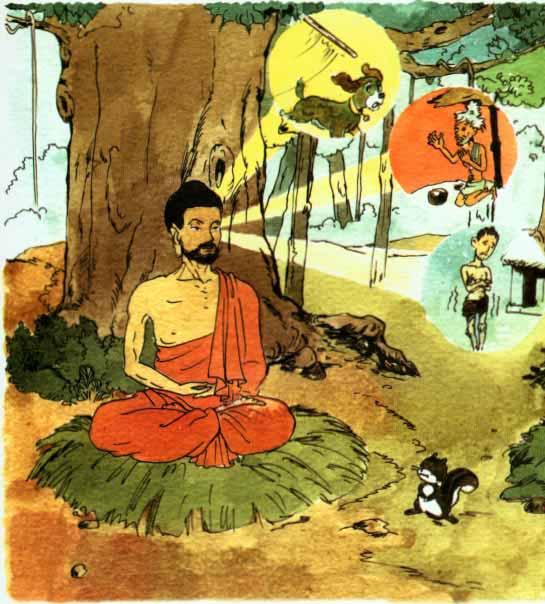 At last, he sat under a huge Bodhi Tree.