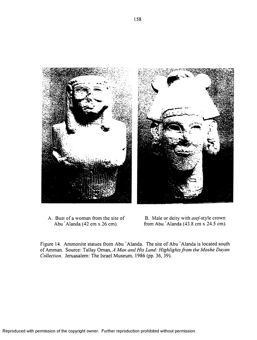 158 A. Bust of a woman from the site of B. Male or deity with a/e/-style crown Abu 'Alanda (42 cm x 26 cm). from Abu Alanda (43.8 cm x 24.5 cm). Figure 14.