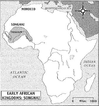 THE KINGDOM OF SONGHAI (1464-1600) In 1464, Sultan Sunni Ali, ruler of the Songhai people, captured Timbuktu and brought the upper Niger under his control.