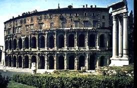 The one ancient theatre to survive in Rome, the Theatre of Marcellus, was started by Caesar and completed by Augustus in the year 11 or 13.