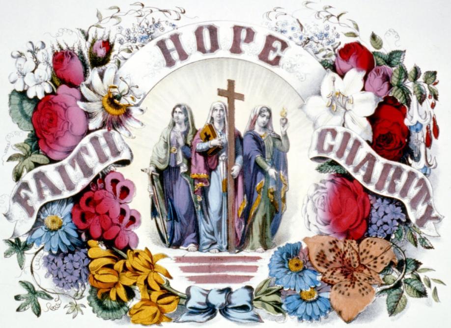Theological Virtues Theological is a big word. It means from God. Virtue means "something good." The Theological Virtues are something good that comes from God.