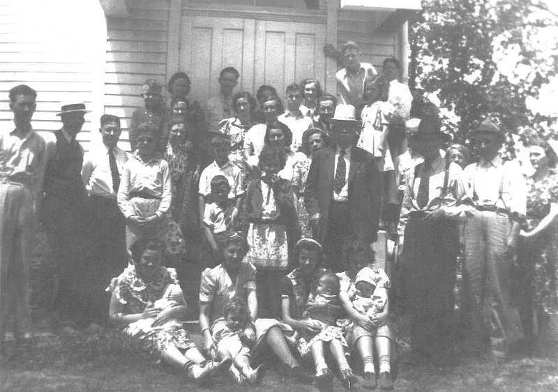 Memorial Day at Blooming Grove - 1938 Front Row from left: Velma Buskohl holding son John, Helen Fry holding son Burke, Bea Hooks holding Helen's son Allen Dale, Virginia Brayfield holding