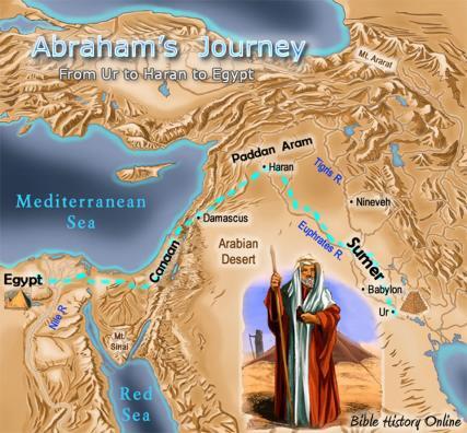 Even though Abraham and his family were probably idol worshippers who did not follow God, God called Abraham to believe in him Figure 18: A map of Abraham's journey from Ur to Canaan, the land of