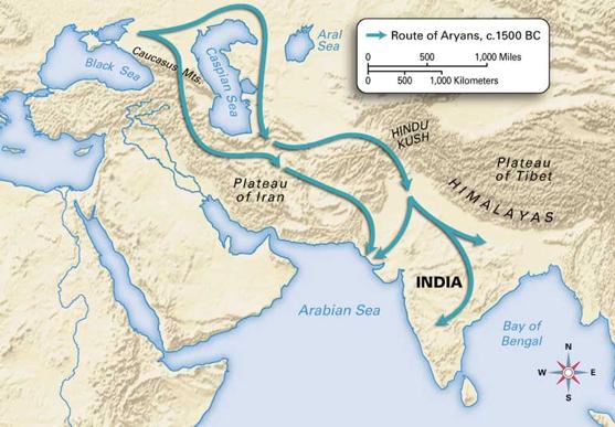 Decline of Indus River Valley Around 1500 BC, nomadic warriors known as the Aryans