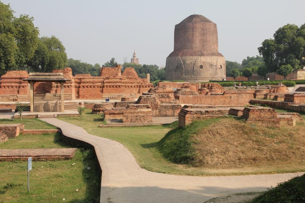 THE DHAMEKHA STUPA : King Ashoka also built the Dhamekha Stupa. The present size of the stupa is 31.3 metre high and 28.3 metre in diameter.