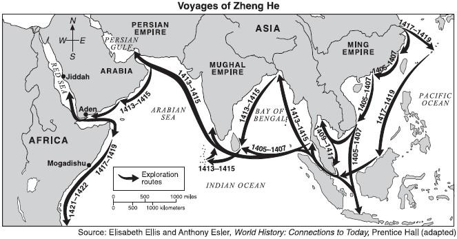 Zheng He sailed from China to the Persian Gulf, down the
