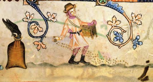 The village, Wharram Percy, no longer exists but the reconstruction is based on archaeological evidence. n The Luttrell Psalter.