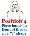 Whichever hand you move first, continue to move that hand first throughout the session. Some people touch their thumbs at the top of the head with their fingers pointing down towards the ears.