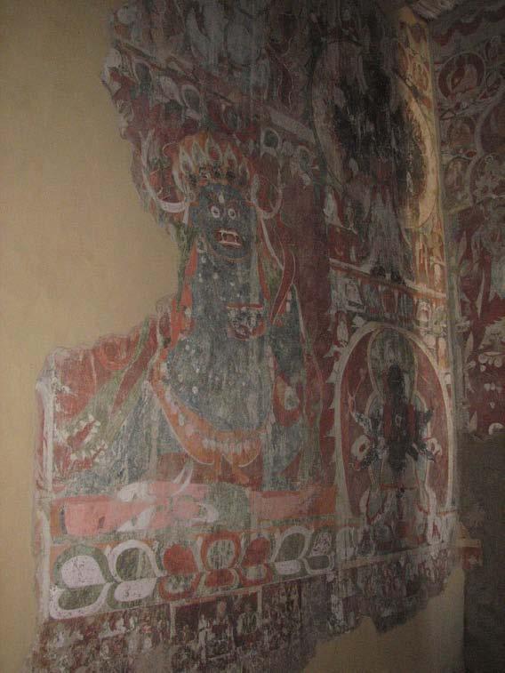 of the temple; below: the recovered wallpaintings showing