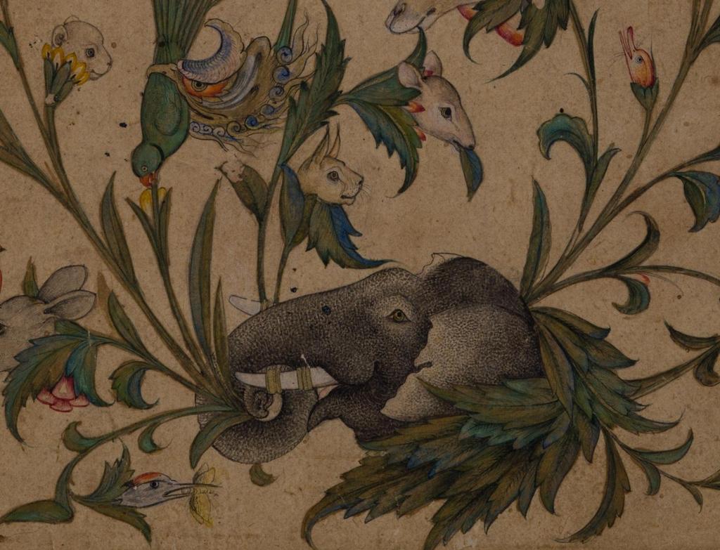 Detail A floral fantasy of animals and birds (Waq-waq) (cat.55) Mughal, or perhaps Deccan, early 17 th century Opaque watercolor and gold on paper Miniature: 7⅞ x 5 in (20 x 12.
