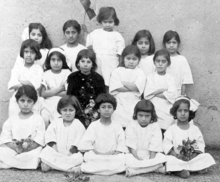 The Bahá ís started some of the first girls schools in Iran. Shown here are a group of pre-school girls at the Tarbiyat School for Girls in Tehran, circa 1930.