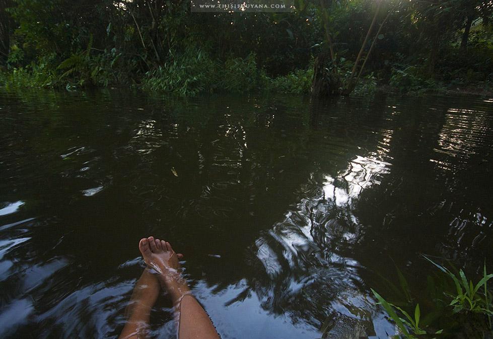 WADING INTHE CREEK Sitting in the creek, water between toes Feeling