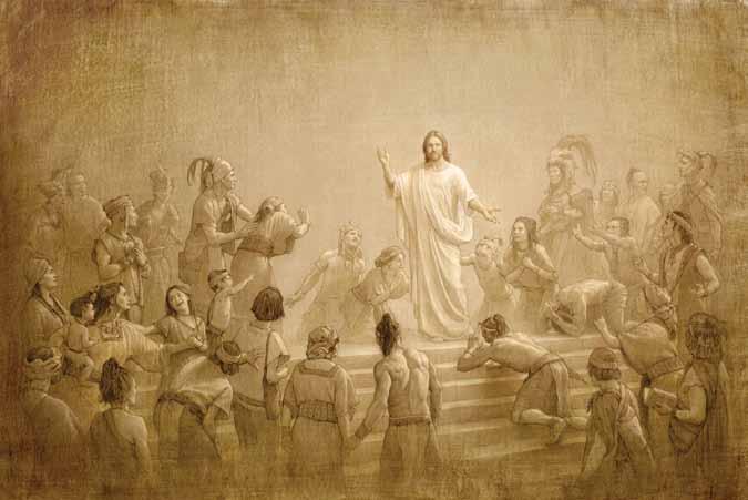 Christ in America. Illustration by Joseph Brickey. of Christ just hours earlier inviting them to return to him and be converted (3 Nephi 9:13).