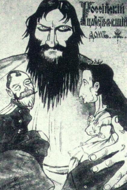 Source C A cartoon showing Rasputin with the Tsar Nicholas and Tsarina Alexandra.