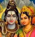 Lord Shiva is portrayed as an ascetic, sitting on a tiger skin, a bunch of poisonous snakes coiled round his blue neck, his hair and his body.