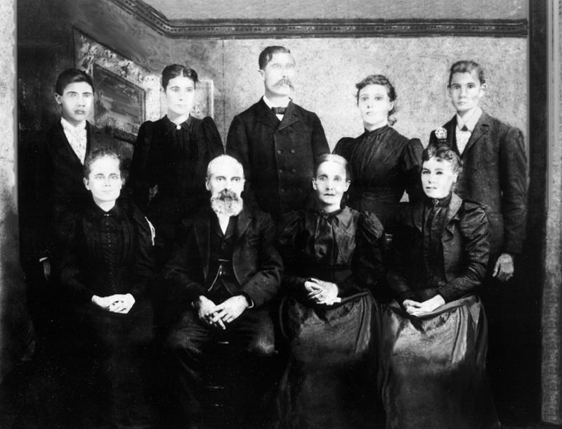 The Family of Andrew and Martha (Hayth) Cook. The Cook Family lived in the Mecca-Montezuma area in Wabash Township, Parke County, Indiana. L to R.