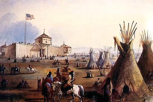 Fort Laramie around 1850. At Fort Hall the party split again. Several families followed the mountain men s advice and followed the trail. They lived to get to California.