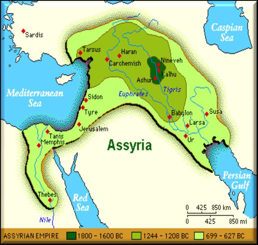 The Assyrians By 650 B.C. the Assyrians controlled an empire stretching from the Persian Gulf to Egypt and into Asia Minor.