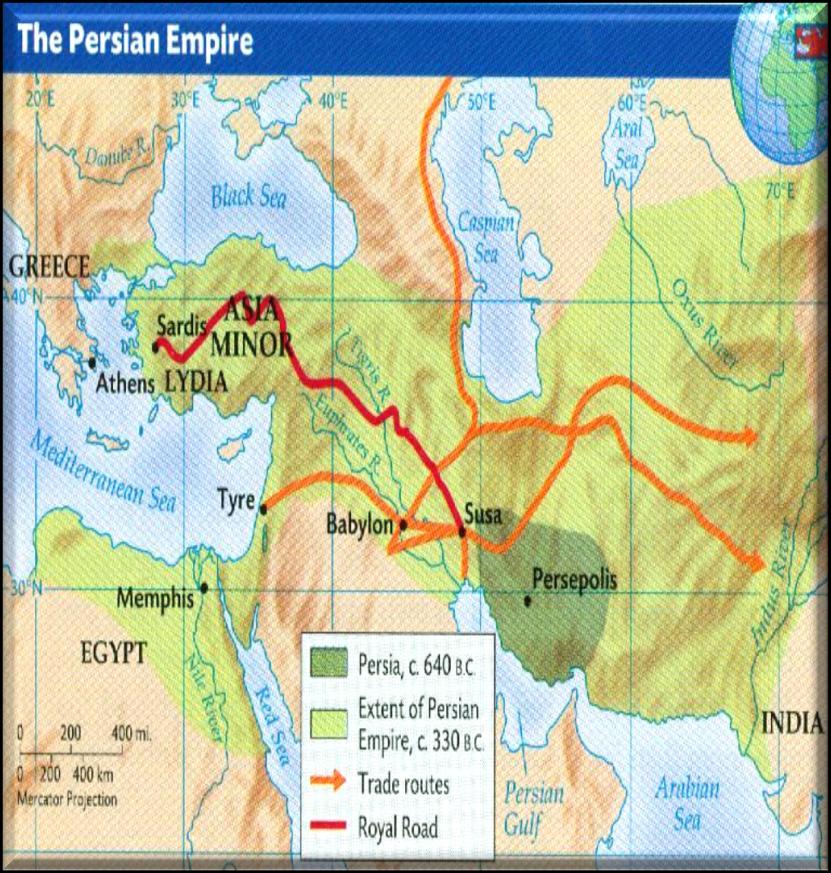 The Persians Darius I brought artisans from many of his conquered lands to build his capital at Persepolis. Roads were built to encourage trade as well as ease the movement of troops.