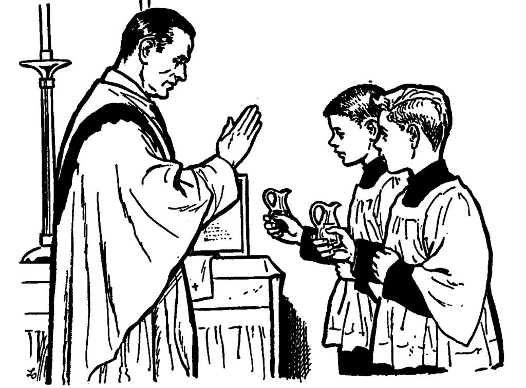 - At the foot of Altar steps, bow to the altar when the priest does. (except for server holding cross). - Then proceed to your assigned chair with the priest.