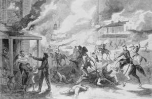The mini civil war in Missouri continued into 1863 when the Lawrence Massacre took place. Over four hours, Bushwhackers pillaged and set fire to the town and murdered most of its male population.
