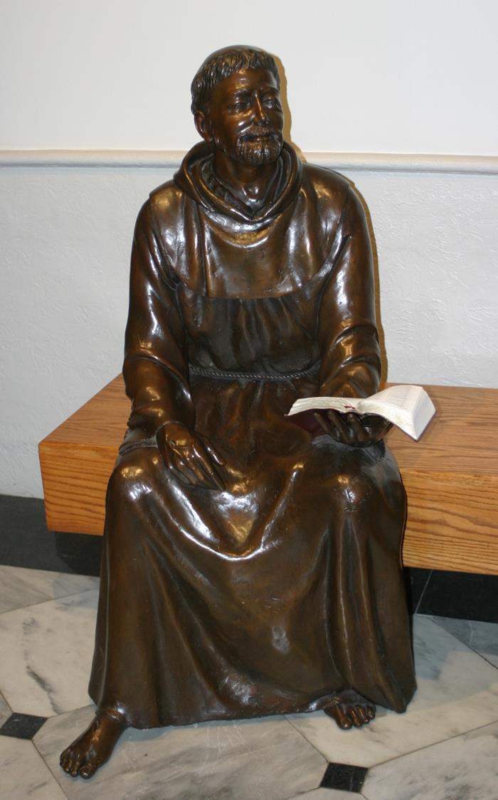 St. Francis of Assisi OLA Convent Main Foyer This statue of Francis is unique; both Francis and the bench he sits on hold a special significance.