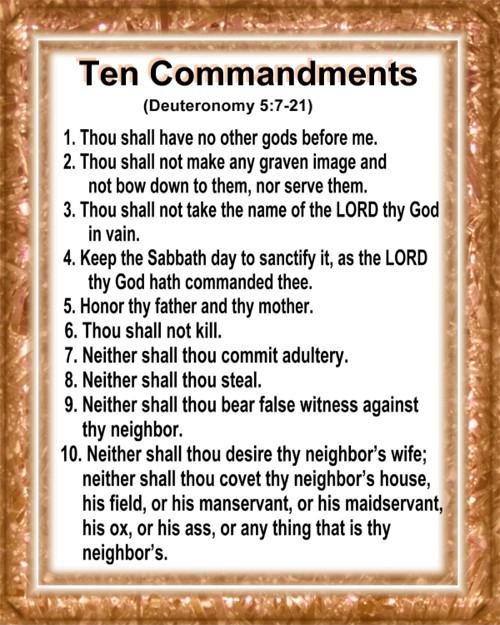 The Ten Commandments These commandments, sent down to Moses at Mount Sinai, served as an extensive law code that