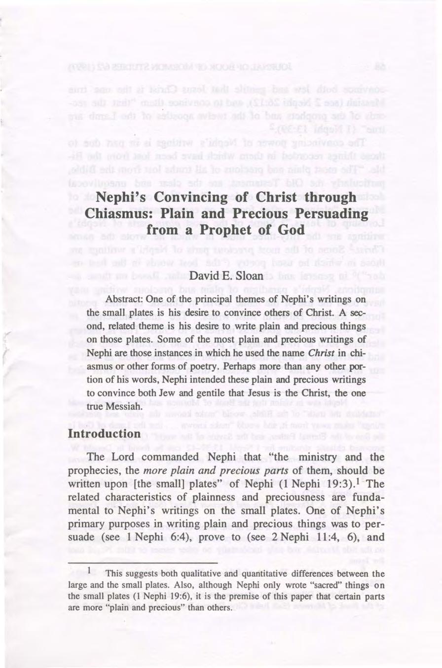 Nephi's Convincing of Christ through Chiasmus: Plain and Precious Persuading from a Prophet of God David E.