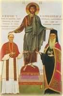 Friction b/w Pope in Rome and patriarch in Constantinople.