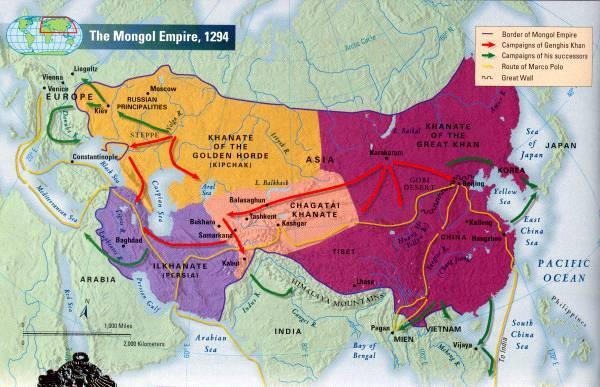 The West --Mongols invaded Hungary and Poland --1242 defeated Hungary and Poland armies **fear of Mongol