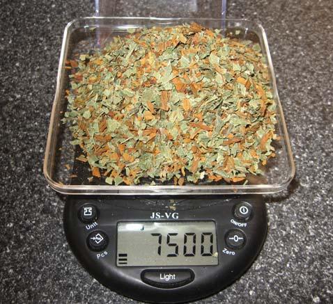 1. Weigh an amount of the leaf you wish to enhance with DMT at the desired ratio (see above) Make sure