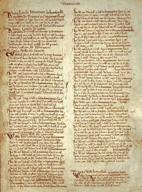 This page from the Domesday Book shows the number of oxen, plows,