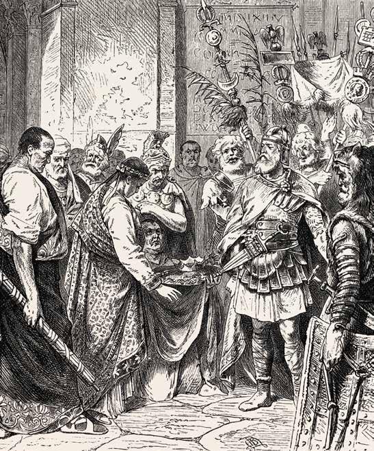 Romulus Augustus, the last emperor of Rome, surrendered to the German king Odoacer in 476.