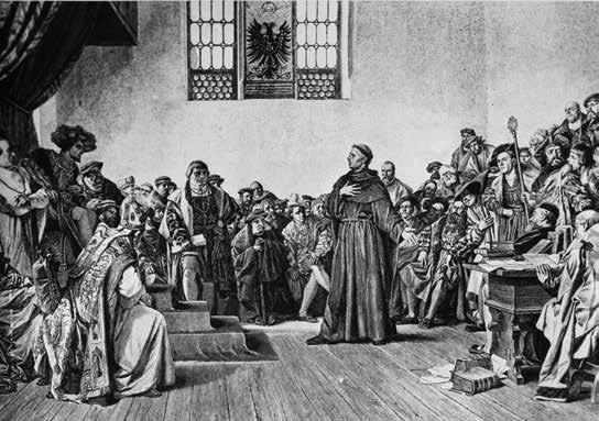 Martin Luther (standing, center) defended his ideas at the Diet of Worms. At the assembly, Luther was shown twenty Vocabulary of the books he had written and was asked recant, v.