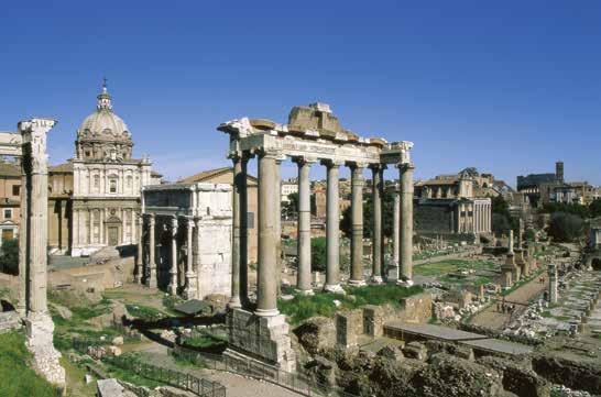 You can see how the ruins of the Forum, a public meeting place in ancient Rome, influenced late Renaissance buildings such as the church in the background in this photograph. across the Mediterranean.